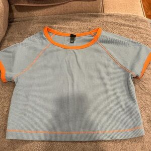 blue and orange waffle texture crop top